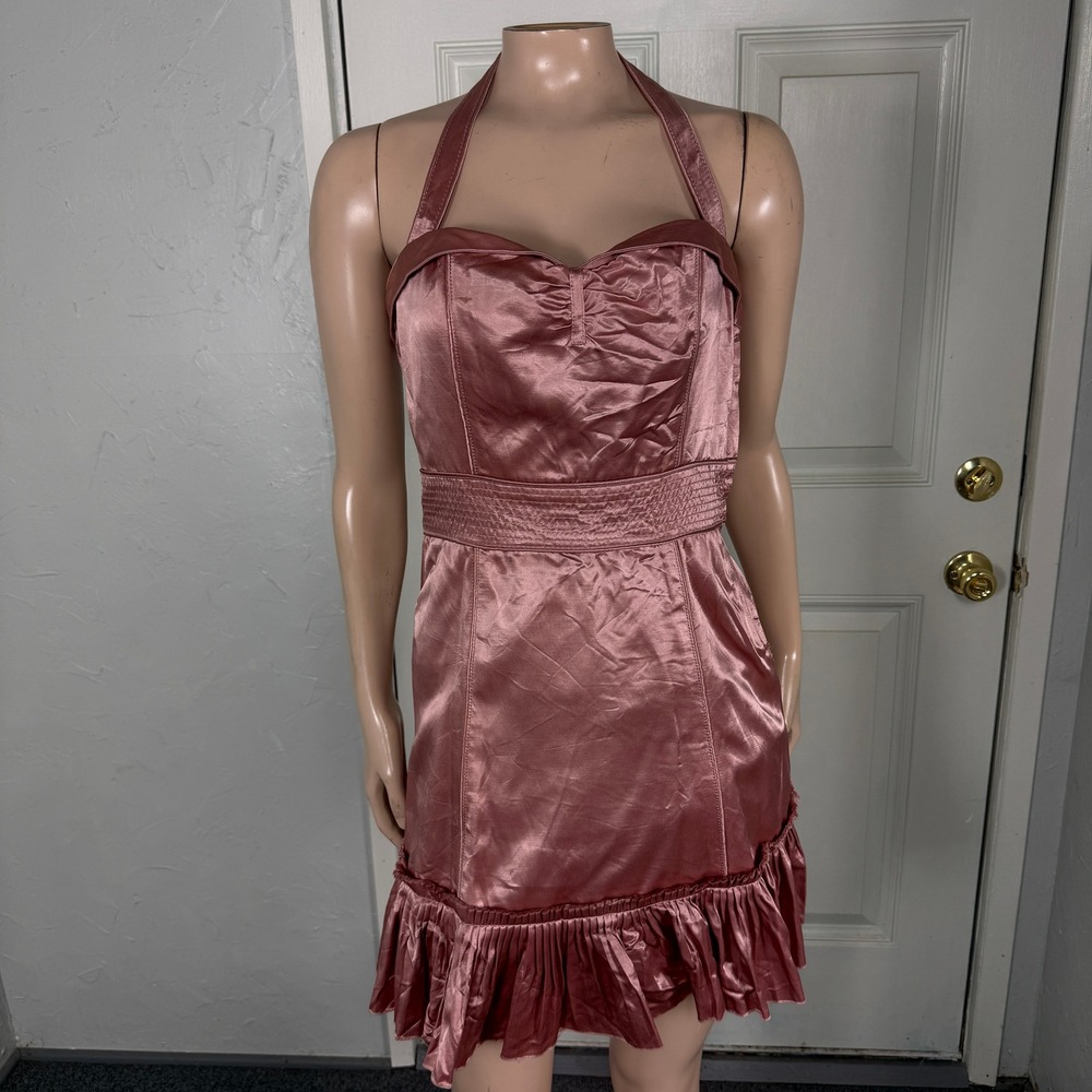 Marc Jacobs Women's Dress 2 Halter Cocktail Satin Ruffle Sweetheart Party  I22